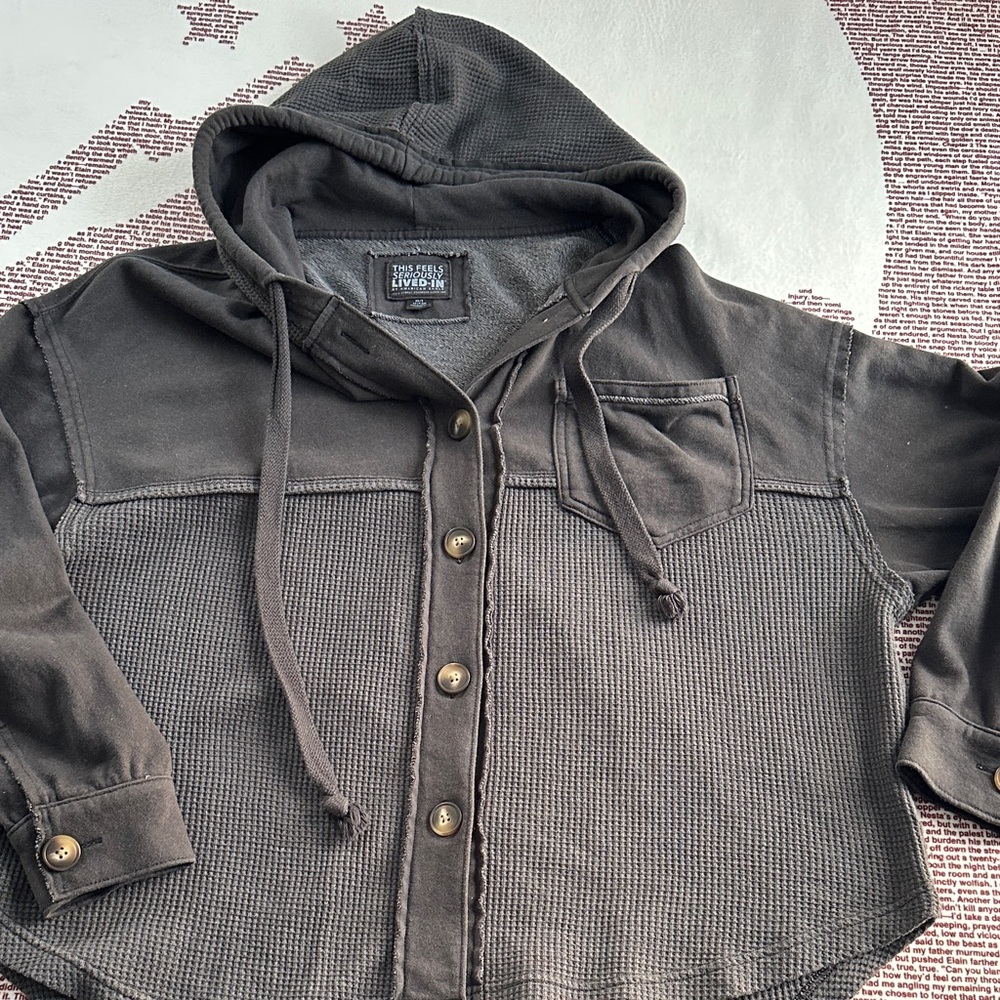 American Eagle Dark Gray Hooded Button-Up Shacket